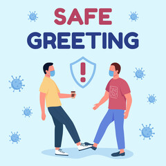 Touch-free salutations social media post mockup. Safe greet phrase. Web banner design template. New reality. Leg shake booster, content layout with inscription. Poster, print ads and flat illustration