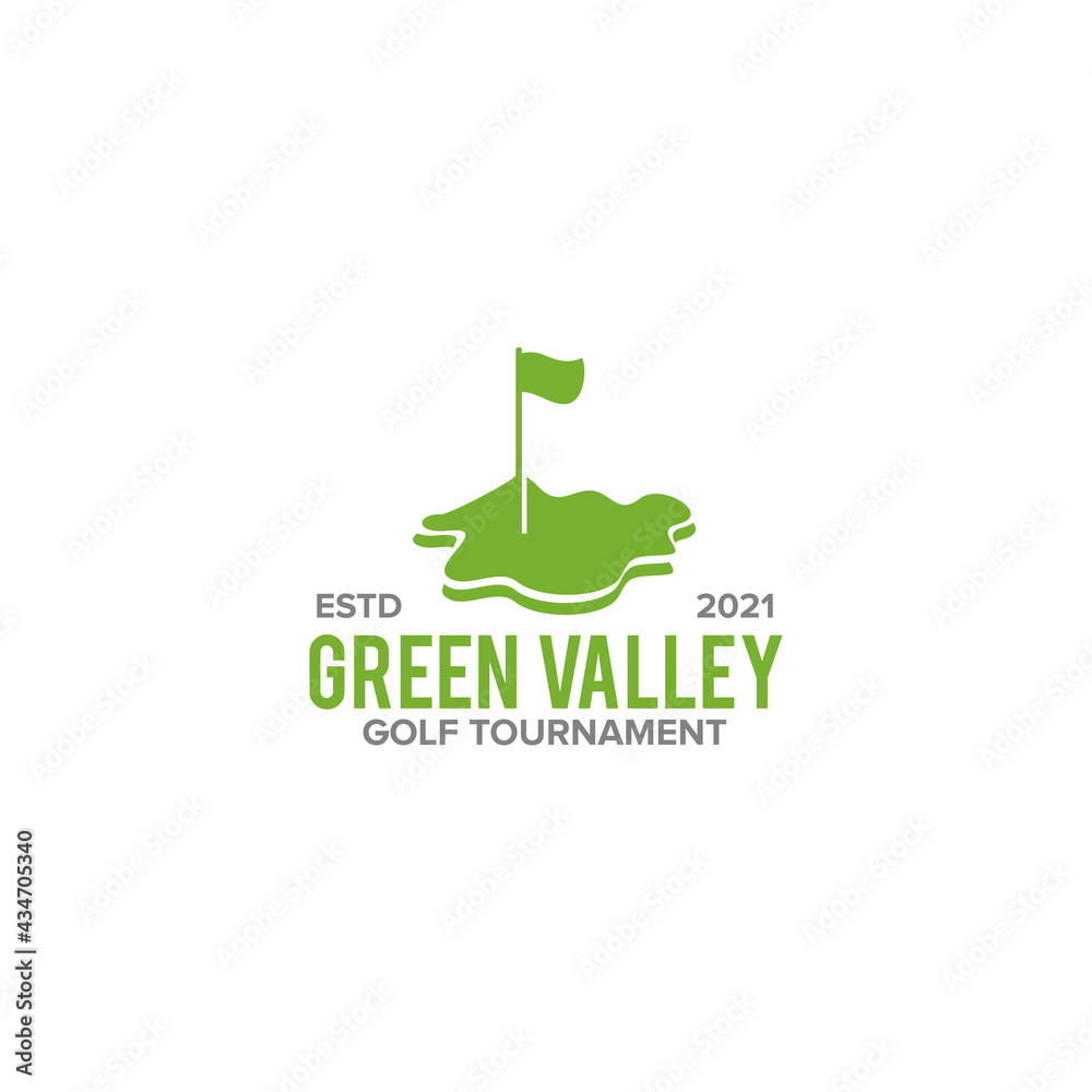 Poster green valley golf logo design template