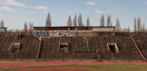 Old abandoned athletics stadium in the center of Warsaw 