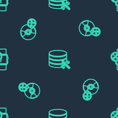 Set line Database server service, CD or DVD disk and Smartwatch on seamless pattern. Vector