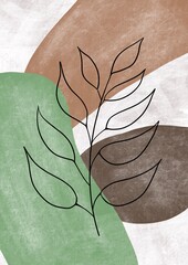 Abstract minimalist art poster. Geometric stains and abstract branch. Postcard, wallpaper, prints