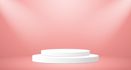 White podium 3D illustration on room background pink gradient color display advertising display with blank backdrop