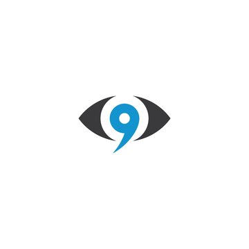 number 9 with eye logo design icon template
