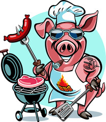 cartoon pig grilling