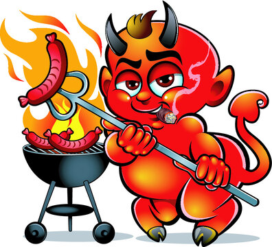 cartoon style devil grilling