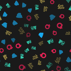 Set line Tornado, swirl, Storm and Wind and sun on seamless pattern. Vector