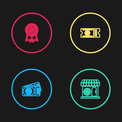 Set line Basketball game ticket, Sports shop and basketball, and award icon. Vector