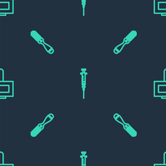 Set line Syringe, Hairbrush and Nail polish bottle on seamless pattern. Vector