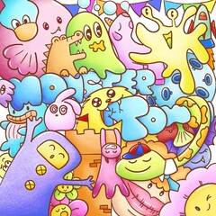 Hand draw colorful cute doodle monsters.