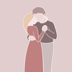 young couple embracing, lovely hugs of a couple, abstract portrait, vector freehand illustration