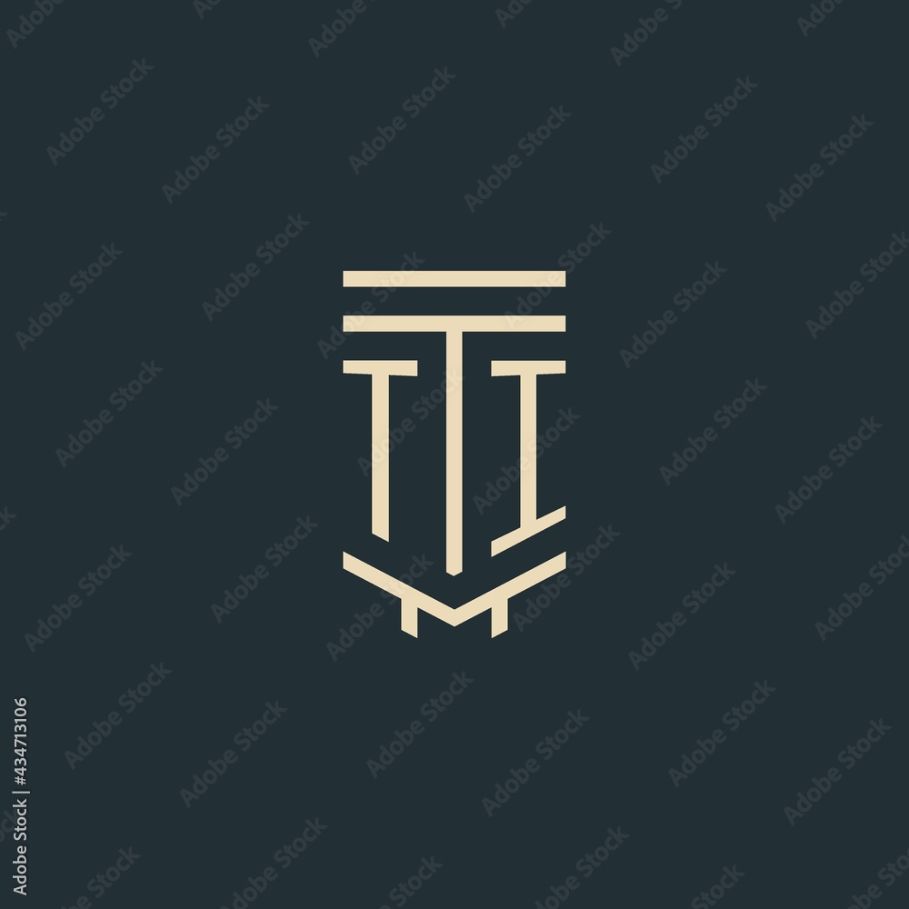 Wall mural ti initial monogram with simple line art pillar logo designs