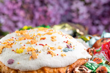 Easter cake with eggs and sweets