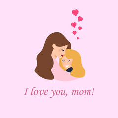 image of mother with daughter, mother's day, love for each other, vector illustration