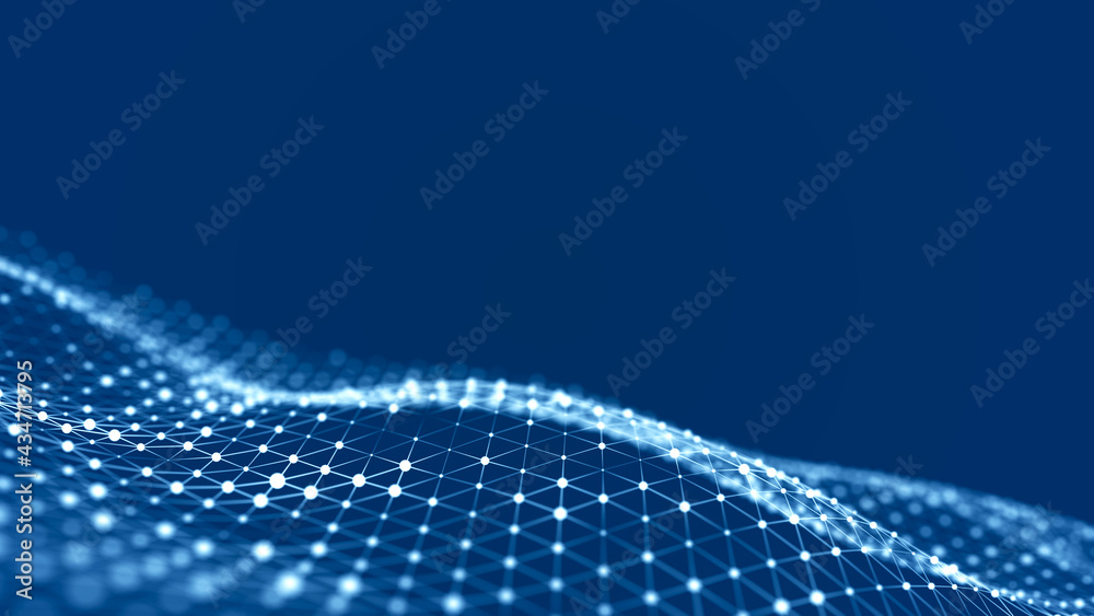 Poster Futuristic background of dots with a dynamic wave. Big data. Abstract background 3d rendering. 4k.