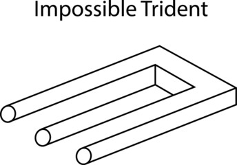Impossible trident is drawing of impossible object, a kind of optical illusion. It to have three cylindrical prong at one end which then mysteriously transform into two rectangular prong at other end - obrazy, fototapety, plakaty