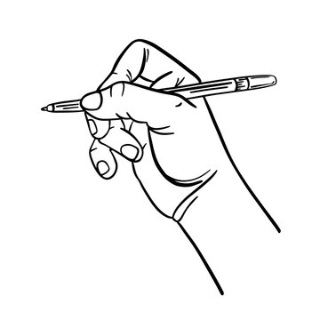 hand holding pen writing black outline clip art preview