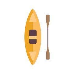 Kayak with paddle. Flat vector illustration isolated on white background. Exteme sport equipment. Rafting and kayaking