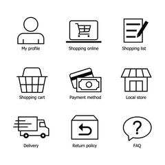 Online shopping icons collection set, E-commerce business, Symbol thin line design for application and websites on white background, Vector illustration