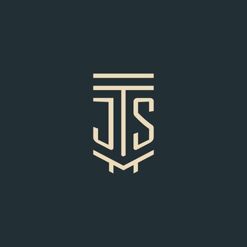 JS initial monogram with simple line art pillar logo designs