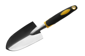 Modern trowel isolated on white, top view. Gardening tool