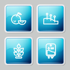 Set line Citrus fruit, Acupuncture therapy, Plant and IV bag icon. Vector