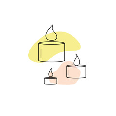 Three candles on a beige and yellow background. It can be used for yoga, beauty salons, massage.