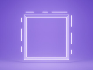 3D rendering. Purple background with white neon frame.