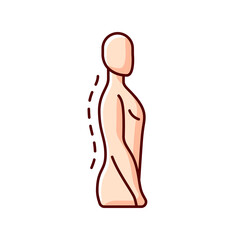 Standing posture correction RGB color icon. Improving upright position. Spine natural curvature. Keeping head level. Shoulders parallel with hips. Strengthening core. Isolated vector illustration