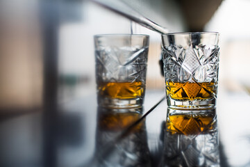 Whisky glass on a wooden surface