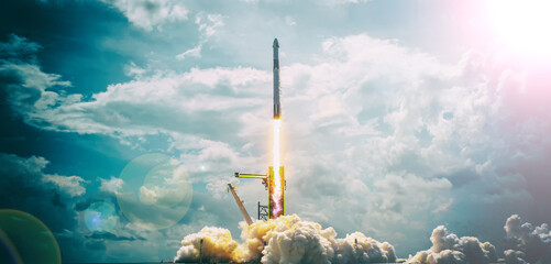 Liftoff of the rocket. The elements of this image furnished by NASA. - 434718794
