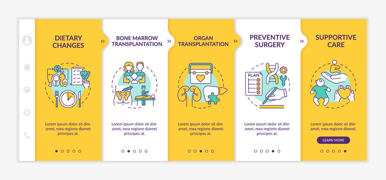 Genetic diseases health care onboarding vector template. Responsive mobile website with icons. Web page walkthrough 5 step screens. Medicine color concept with linear illustrations