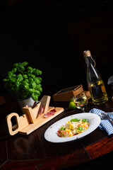 Tagliatelle with gorgonzola masarpone sauce and ham.