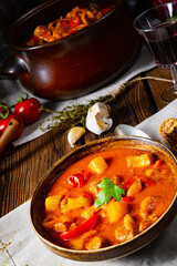 rustic Hungarian goulash soup with paprika