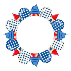 Obraz premium Independence day greeting frame with color balloons isolated on white background - round frame with place for text.