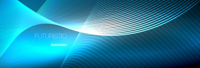 Abstract neon glowing light in the dark with waves. Shiny magic energy and motion concept, vector abstract wallpaper background