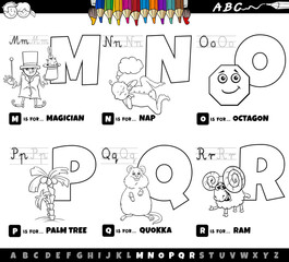 educational cartoon alphabet letters set from M to R color book page