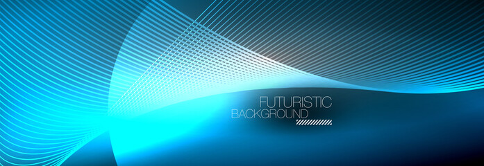 Abstract neon glowing light in the dark with waves. Shiny magic energy and motion concept, vector abstract wallpaper background