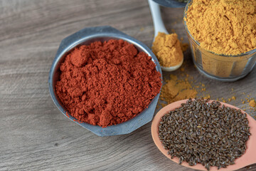 Various condiments for food preparation in selective focus