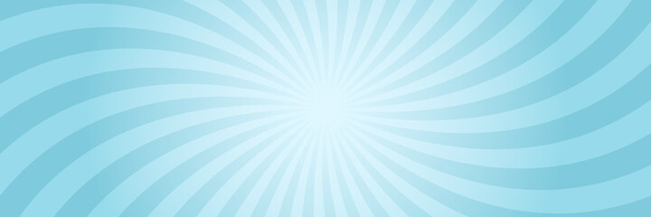Vector background in comic book style with swirl sunburst and gradient. Retro pop art design. Long horizontal banner.