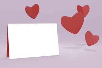 3d rendering mockup illustration design of the podium or frame card with empty copypace for product-advertising placement in Valentines love wedding concept