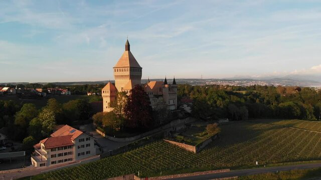 Medieval Castle among the vineyards near Geneva (Leman) lake