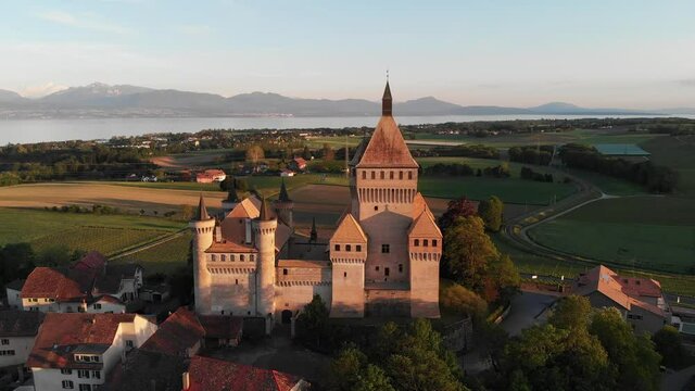 Medieval Castle among the vineyards near Geneva (Leman) lake