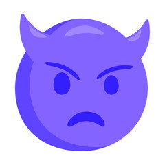 Horns Angry Sign Emoji Icon Illustration. Sad Devil Vector Symbol Emoticon Design Clip Art Sign Comic Style.