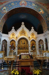 Fototapeta na wymiar Iconostasis inside the Russian Orthodox Church of the Nativity in Florence, Italy