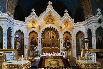 Iconostasis inside the Russian Orthodox Church of the Nativity in Florence, Italy