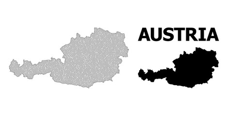 Polygonal mesh map of Austria in high detail resolution. Mesh lines, triangles and points form map of Austria.