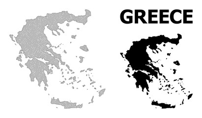Polygonal mesh map of Greece in high detail resolution. Mesh lines, triangles and points form map of Greece.