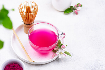 Pink matcha tea from dragon fruit