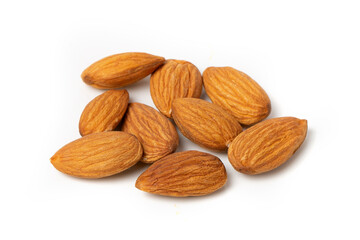 Close-up of almonds on a white background.
