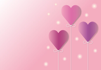 Fototapeta na wymiar Pink heart shaped balloons on pastel pink background, Love concept, Father’s day, Mothers, Women, Man, Valentines, Birthday, Wedding, poster, card, banner, space for the text, paper cut style.